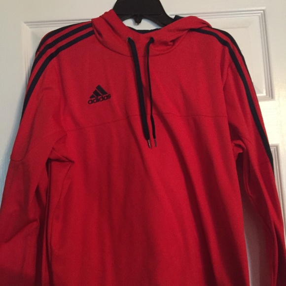 red adidas hoodie with black stripes